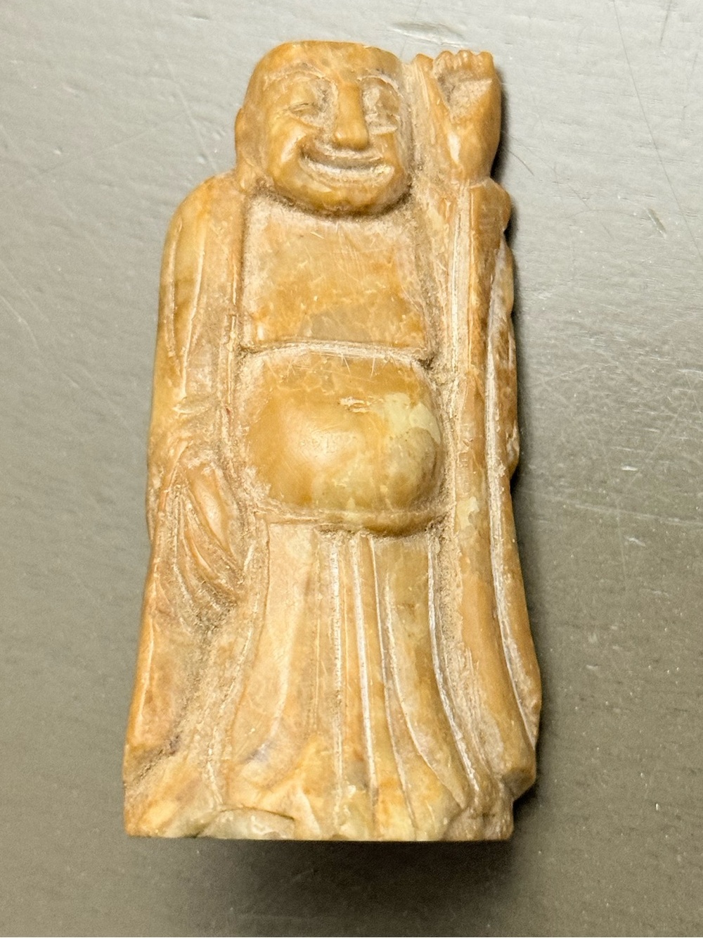 Antique soapstone Hand-Carved smiling Buddha Sculpture